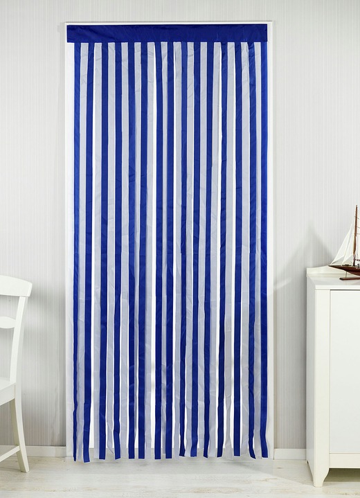 Sicht- & Sonnenschutz - Türvorhang aus Polyesterbändern, in Farbe BLAU-WEISS Ansicht 1