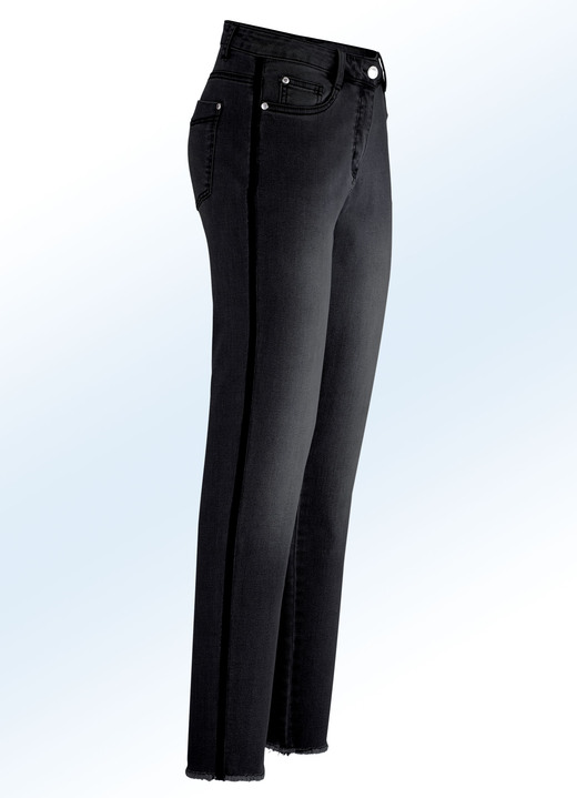 Hosen - Jeans mit angesagtem Samt-Zierband, in Größe 017 bis 050, in Farbe SCHWARZ Ansicht 1
