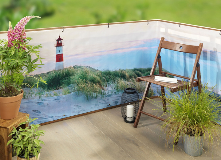 Sicht- & Sonnenschutz - Balkon-Bespannung mit eingearbeiteten Metall-Ösen, in Farbe BUNT, in Ausführung Balkon-Bespannung Nordseeküste Ansicht 1