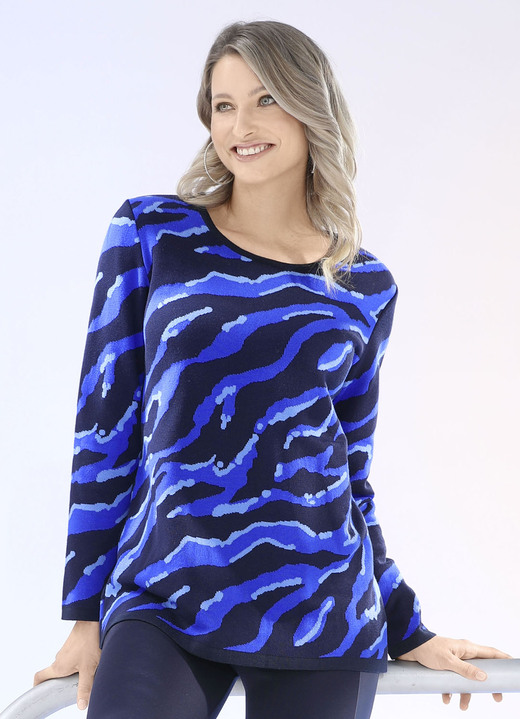 Pullover - Pullover in hochwertigem Jacquard-Dessin, in Größe 040 bis 060, in Farbe MARINE-ROYALBLAU-BLEU Ansicht 1