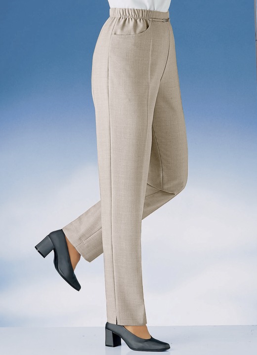 Hosen mit Knopf- und Reißverschluss - Hose in Schlupfform in 10 Farben, in Größe 019 bis 235, in Farbe SAND MELIERT Ansicht 1