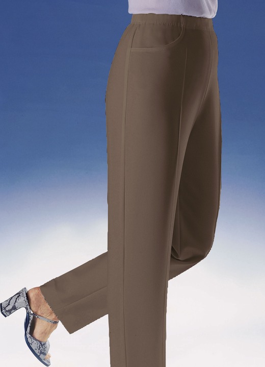 Damenmode - Hose mit praktischen Seitentaschen in 9 Farben, in Größe 019 bis 054, in Farbe DUNKELBRAUN Ansicht 1