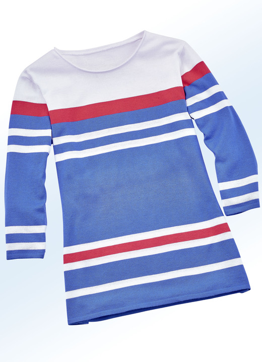 Pullover & Strickmode - Pullover mit Ringelmuster, in Größe 036 bis 048, in Farbe BLAU-WEISS-KORALLE