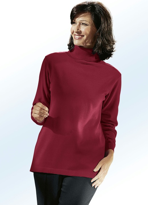 Langarm - Kombifreundlicher Pullover, in Größe 038 bis 060, in Farbe WEINROT Ansicht 1