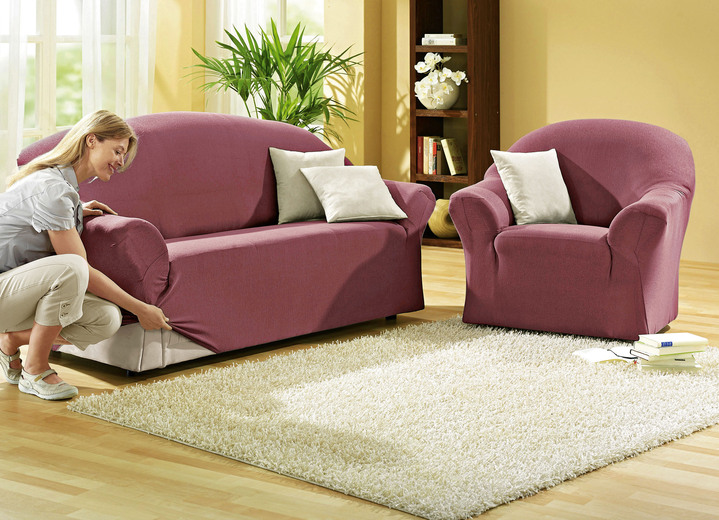 Sessel- & Sofaüberwürfe - Schützende Stretchbezüge für Sessel und Sofa, in Größe 101 (Sessel-Bezug) bis 108 (Hocker-Bezug), in Farbe BORDEAUX Ansicht 1