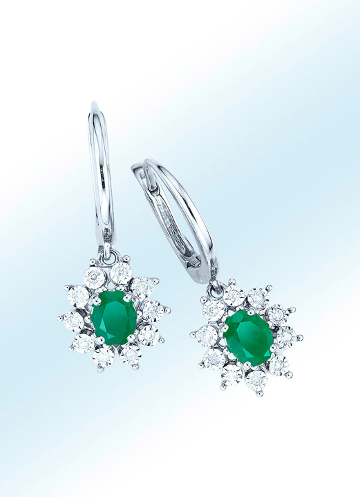 Ohrringe mit echt Smaragd und Diamanten - Damen-Edelsteinschmuck | BADER