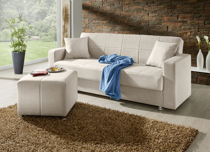 Schlafsofas - Klick-Klack-Sofa mit Hocker und Dekokissen, in Farbe BEIGE Ansicht 1
