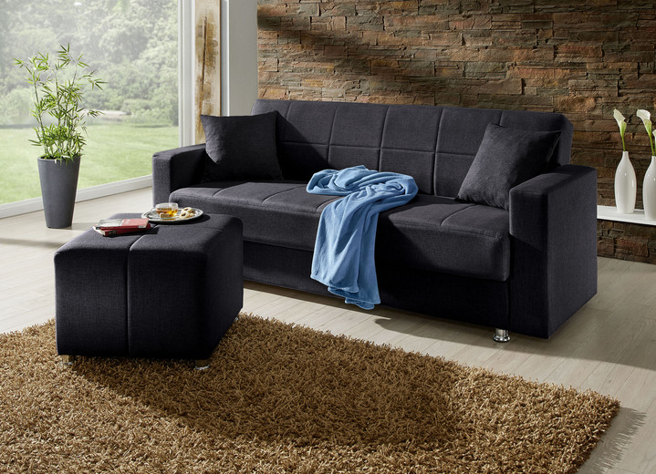 Schlafsofas - Klick-Klack-Sofa mit Hocker und Dekokissen, in Farbe SCHWARZ Ansicht 1