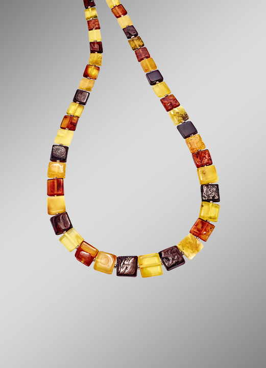 Tolle Halskette mit echten bunten Bernstein-Quadraten - Damen-Edelsteinschmuck  | BADER