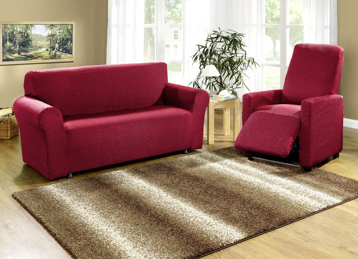 Sessel- & Sofaüberwürfe - Stretchbezüge mit schöner Strukturierung, in Größe 101 (Sesselbezug) bis 115 (4er-Set Stuhlbezüge), in Farbe ROT Ansicht 1