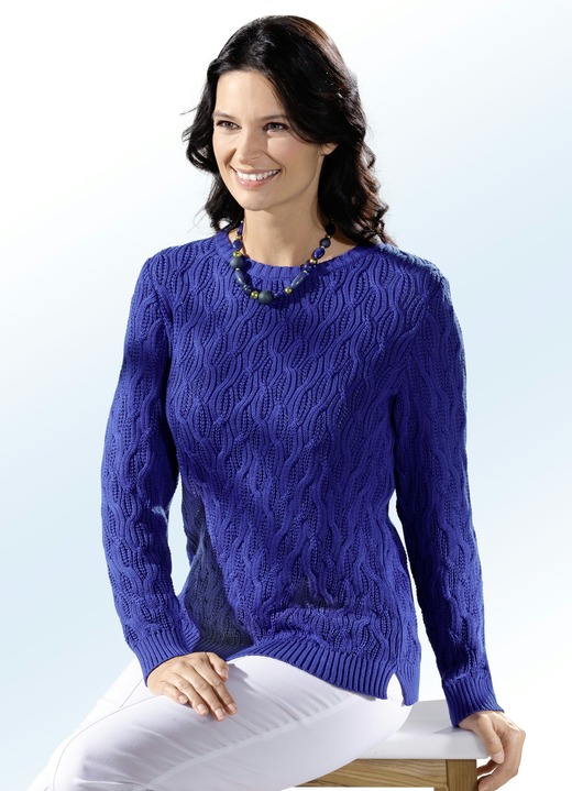 Damenmode - Pullover mit Strukturdessin, in Größe 036 bis 050, in Farbe ROYALBLAU Ansicht 1