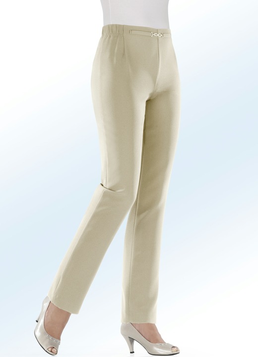 Damenmode - Hose mit schmückendem Zierteil vorne am Bund, in Größe 019 bis 054, in Farbe HELLBEIGE Ansicht 1