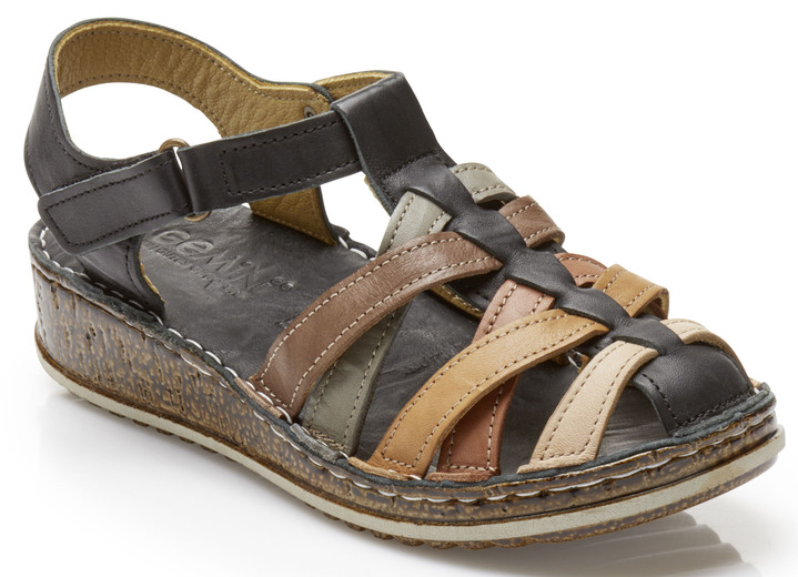 Sandaletten & Pantoletten - Gemini Riemchen-Sandalette mit dezenter Knitter-Struktur, in Größe 036 bis 042, in Farbe SCHWARZ-BUNT Ansicht 1