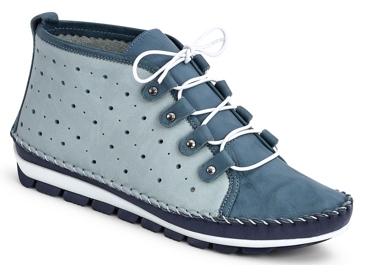 Mokassin-Schnür-Stiefelette in 3 Farben mit herausnehmbarem Lederfußbett, Weite  G - Schuhe | BADER