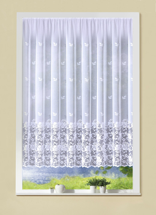 Filigraner Blumenfenster-Store mit Automatikfaltenband 1:3 - Gardinen |  BADER