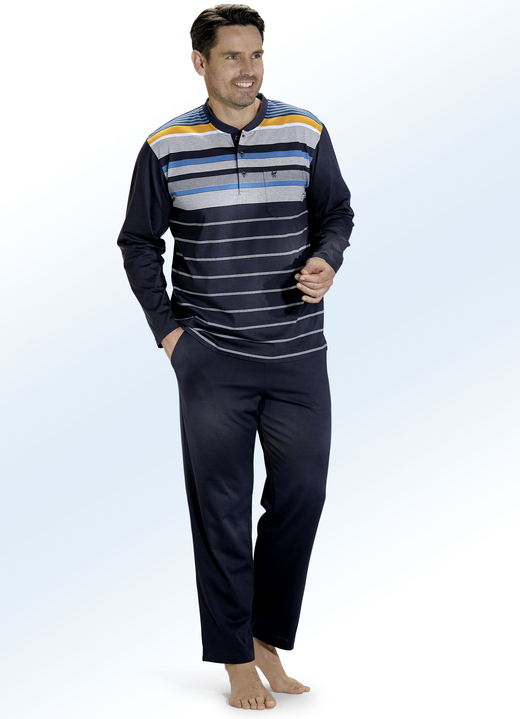 Hajo Klima Komfort Schlafanzug mit Knopfleiste und garngefärbtem  Ringeldessin - Nachtwäsche | BADER