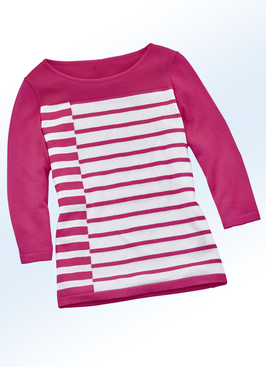 Pullover & Strickmode - Pullover in hochwertiger Qualität mit Seide, in Größe 036 bis 050, in Farbe PINK-WEISS