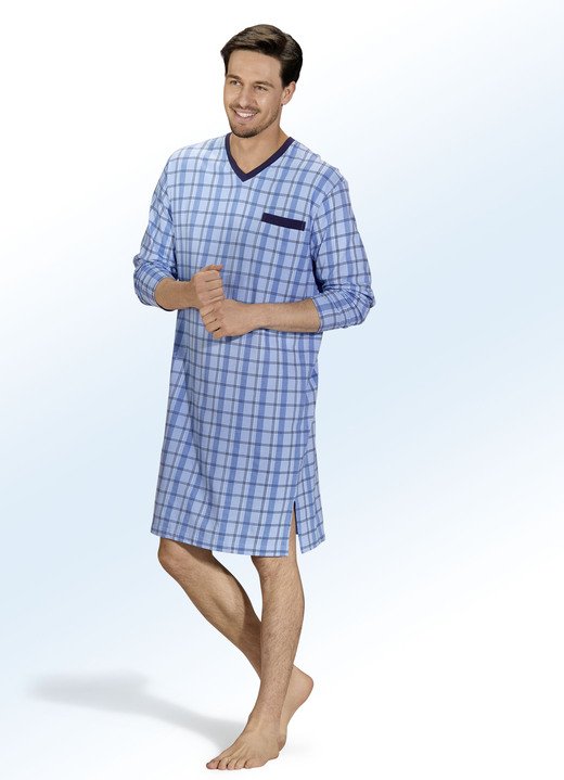 Nachthemd aus BIO-Baumwolle, mit V-Ausschnitt und Karodessin - Nachtwäsche  | BADER