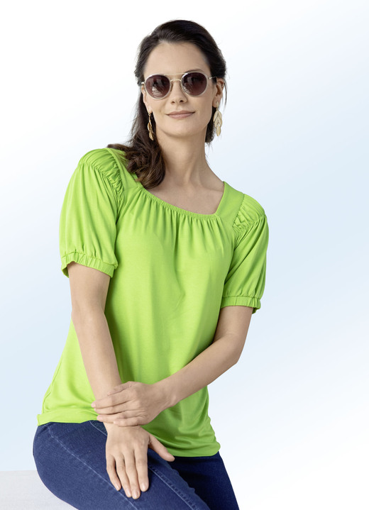 Shirts - Shirt mit Gummizug in 3 Farben, in Größe 036 bis 050, in Farbe APFELGRÜN Ansicht 1