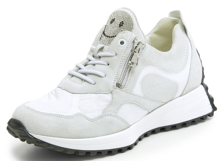 Slipper & Schnürschuhe - Waldläufer Sneaker mit frecher Glitzer-Applikation, in Größe 3 1/2 bis 8, in Farbe EISGRAU-WEISS Ansicht 1