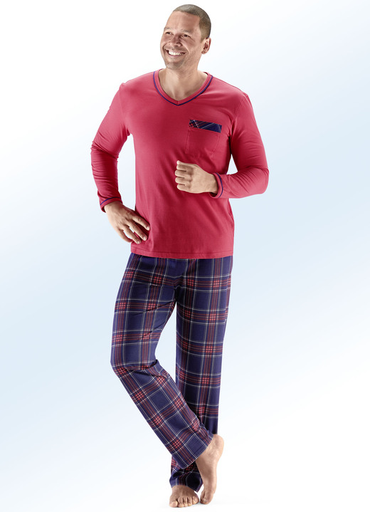 Schlafanzug mit V-Ausschnitt und aufgesetzter Brusttasche - Nachtwäsche |  BADER