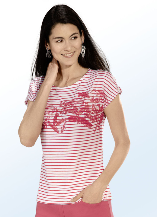 Shirts - Shirt mit Kontrast-Motiv, in Größe 040 bis 048, in Farbe WEISS-KORALLE