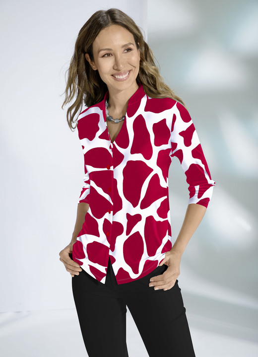 Damenmode - Shirtbluse mit Stehkragen, in Größe 036 bis 052, in Farbe ROT-WEISS Ansicht 1