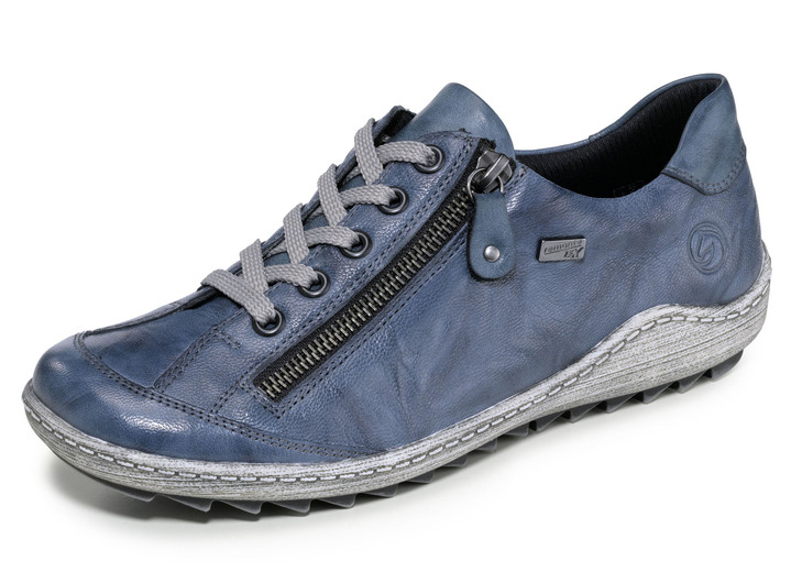 Slipper & Schnürschuhe - Remonte Schnür-Sneaker mit zartem Schimmer oder Knitter-Struktur, in Größe 036 bis 042, in Farbe BLAU Ansicht 1