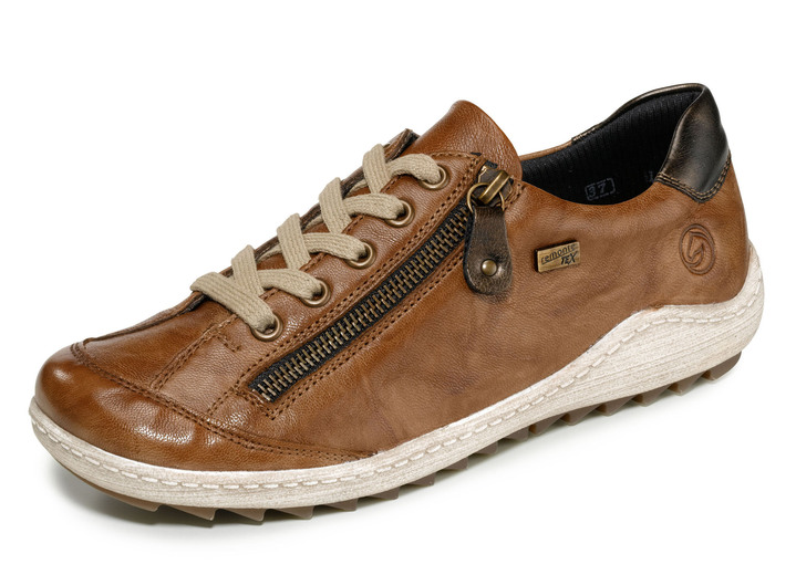 Slipper & Schnürschuhe - Remonte Schnür-Sneaker mit zartem Schimmer oder Knitter-Struktur, in Größe 036 bis 042, in Farbe COGNAC Ansicht 1