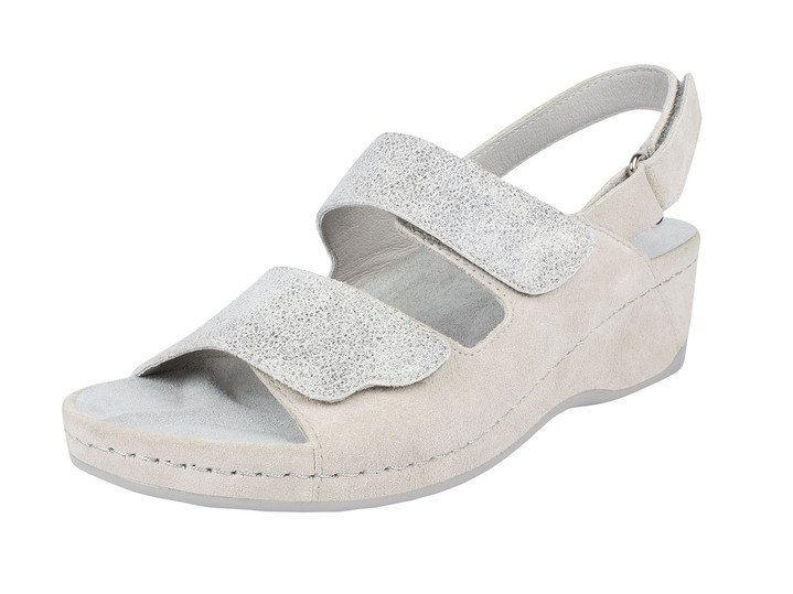 Gesundheitsschuhe - Bequeme Klett-Sandalette aus Velours-Leder, in Größe 036 bis 042, in Farbe CREME Ansicht 1