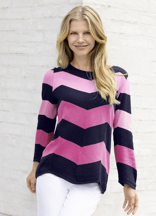Pullover - Pullover in Zackendessin, in Größe 038 bis 054, in Farbe MARINE-ROSA-PINK Ansicht 1