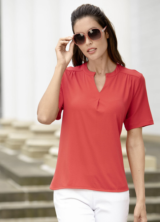 Blusen & Tuniken - Shirt-Tunika mit Stehkragen, in Größe 036 bis 052, in Farbe KORALLE Ansicht 1