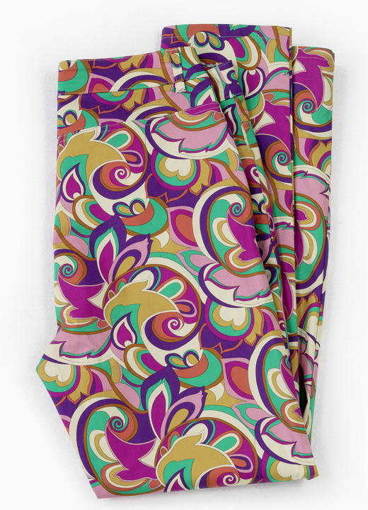 Damenmode - Hose in Knöchellänge mit farbbrillantem Inkjet-Druck, in Größe 017 bis 052, in Farbe FUCHSIA-GRÜN Ansicht 1