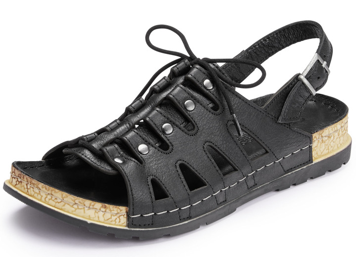 Sandaletten & Pantoletten - Gemini Sandale mit elastischer Zierschnürung, in Größe 036 bis 042, in Farbe SCHWARZ Ansicht 1
