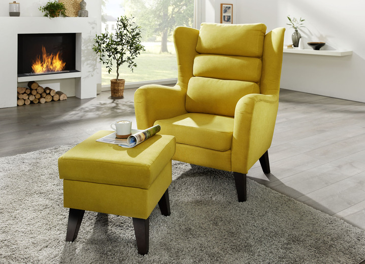 Sessel mit Hocker auf Holzgrundgestell - Polstermöbel | BADER