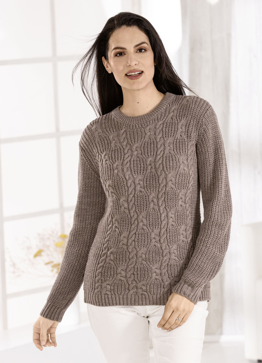 Basics - Pullover in Strickmix, in Größe 036 bis 052, in Farbe TAUPE Ansicht 1