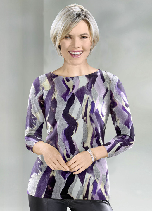 Damenmode - Pullover in Feinstrick, in Größe 038 bis 054, in Farbe VIOLA-CREME-MULTICOLOR