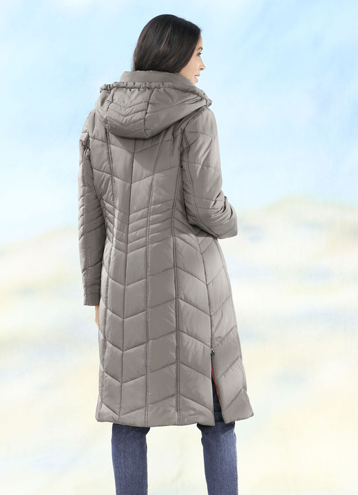 Wintermäntel - Mantel mit Reißverschluss-Seitenschlitzen, in Größe 038 bis 056, in Farbe KIESEL Ansicht 1