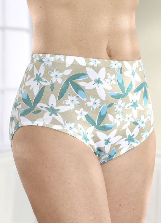 Slips - Slip mit hübschem Floraldessin, in Größe 038 bis 056, in Farbe SAND-PETROL-WEISS