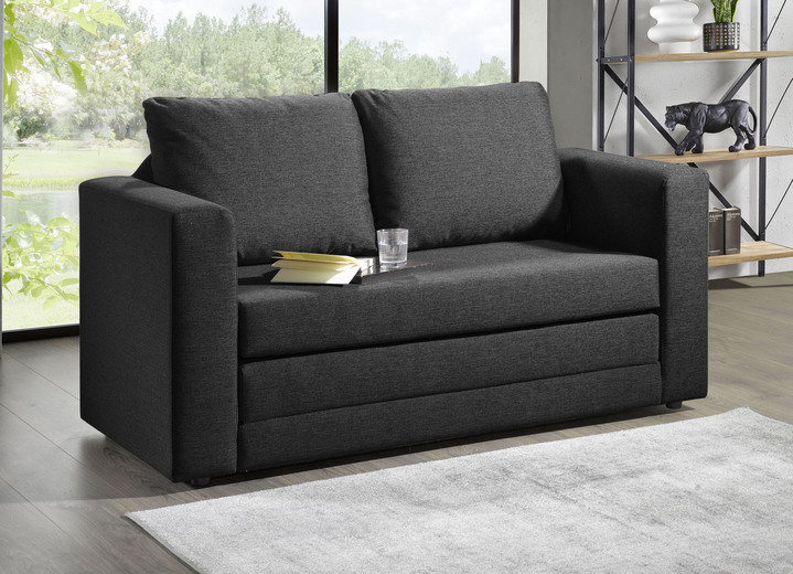 Schlafsofas - Schlafsofa mit 2 großen, weichen Rückenkissen, in Farbe ANTHRAZIT Ansicht 1