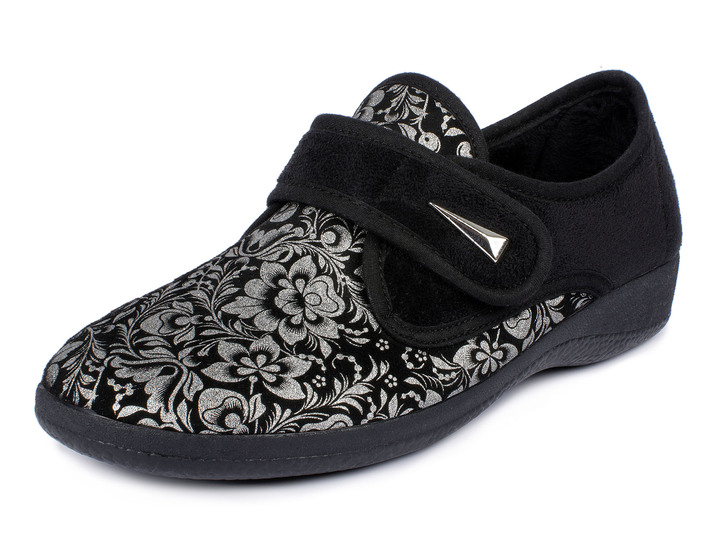 Schuhe - Damen Klett-Halbschuh im Blüten-Design, in Größe 036 bis 042, in Farbe SCHWARZ Ansicht 1