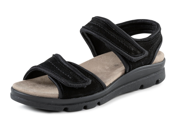 Sandaletten & Pantoletten - ELENA EDEN Sandale aus weichem Nubukleder und schwarzem Elastikmaterial, in Größe 036 bis 042, in Farbe SCHWARZ Ansicht 1