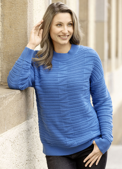 Basics - Pullover in Strukturmix, in Größe 036 bis 050, in Farbe AZURBLAU Ansicht 1