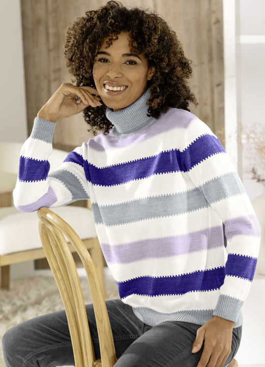 Pullover - Pullover mit Schurwolle, in Größe 036 bis 052, in Farbe NATUR-LILA-MULTICOLOR Ansicht 1