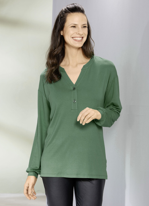 Damenmode - Shirt-Tunika mit Elastan, in Größe 036 bis 054, in Farbe GRÜN Ansicht 1