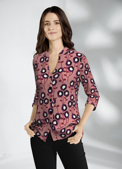 Blusen & Tuniken - Shirtbluse mit Stehkragen, in Größe 036 bis 052, in Farbe ROSENHOLZ-BUNT