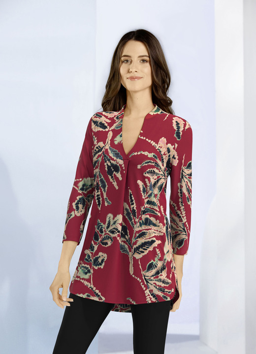 Blusen & Tuniken - Shirt-Tunika mit hübscher Zierfalte, in Größe 036 bis 054, in Farbe BORDEAUX-SAND