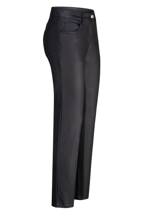 Hosen mit Knopf- und Reißverschluss - Beschichtete Hose in 5-Pocket-Form, in Größe 017 bis 050, in Farbe SCHWARZ Ansicht 1