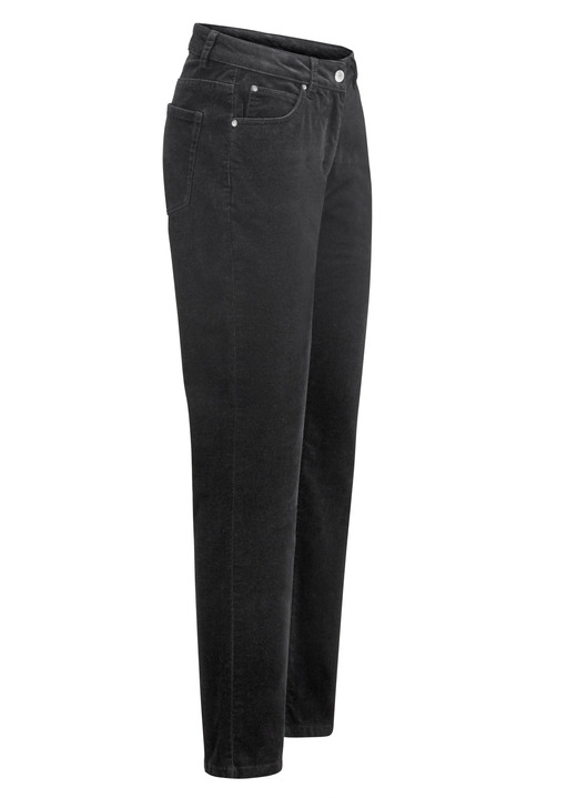 Hosen mit Knopf- und Reißverschluss - Samtweiche Hose in 5-Pocket-Form, in Größe 017 bis 050, in Farbe SCHWARZ Ansicht 1