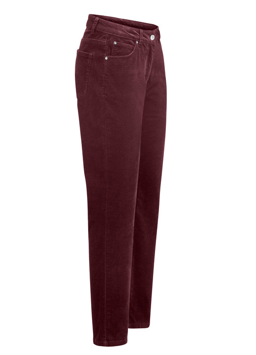 Hosen mit Knopf- und Reißverschluss - Samtweiche Hose in 5-Pocket-Form, in Größe 017 bis 050, in Farbe BORDEAUX Ansicht 1